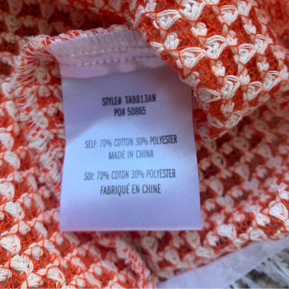 ANTHROPOLOGIE EVA FRANCO Feather Blouse Orange& White NWT ShortSleeves SZ L Rare - Picture 11 of 16